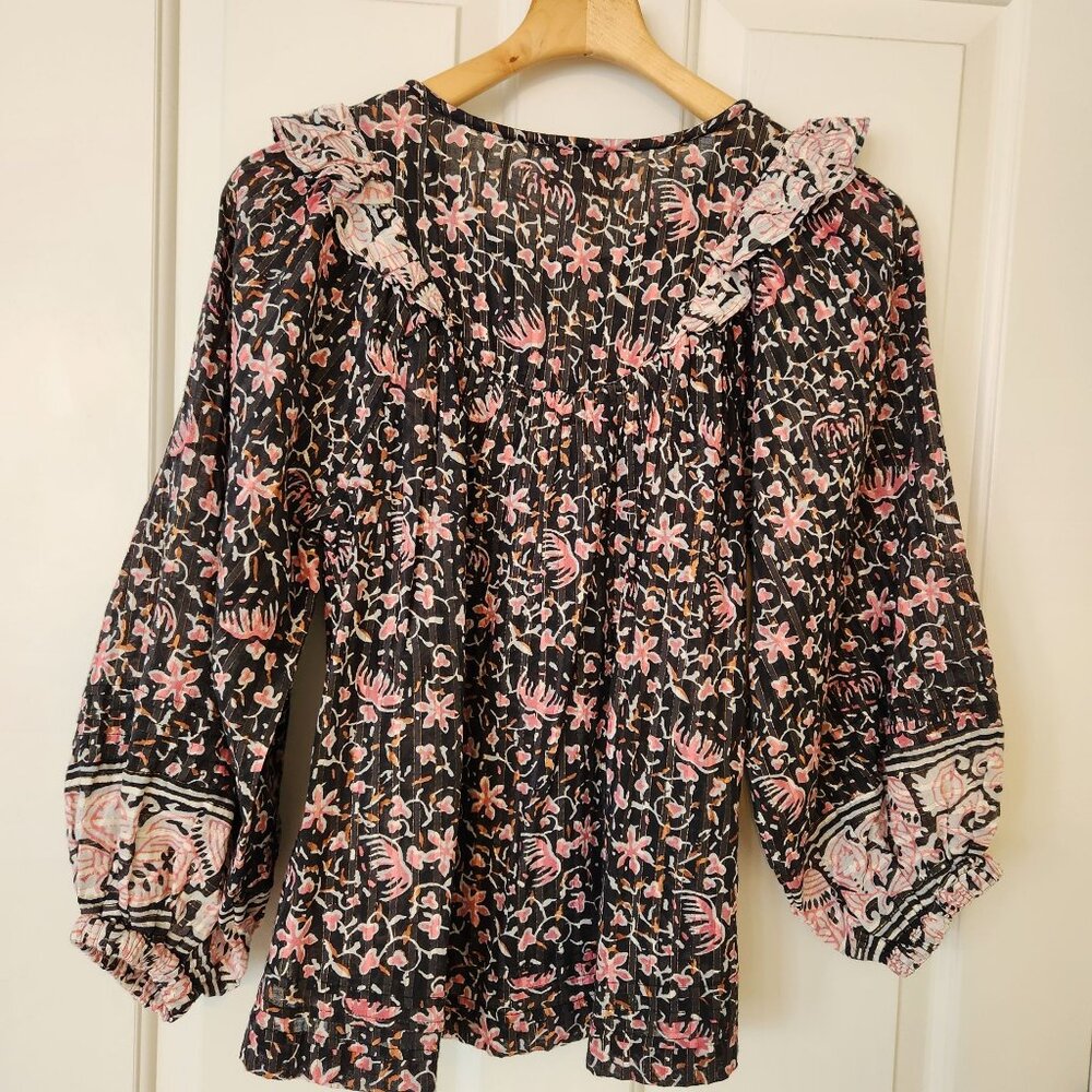Cleobella Brynlee Floral Ruffle Long Sleeve Blouse Top Tassels Cottagecore Cute - Picture 2 of 11